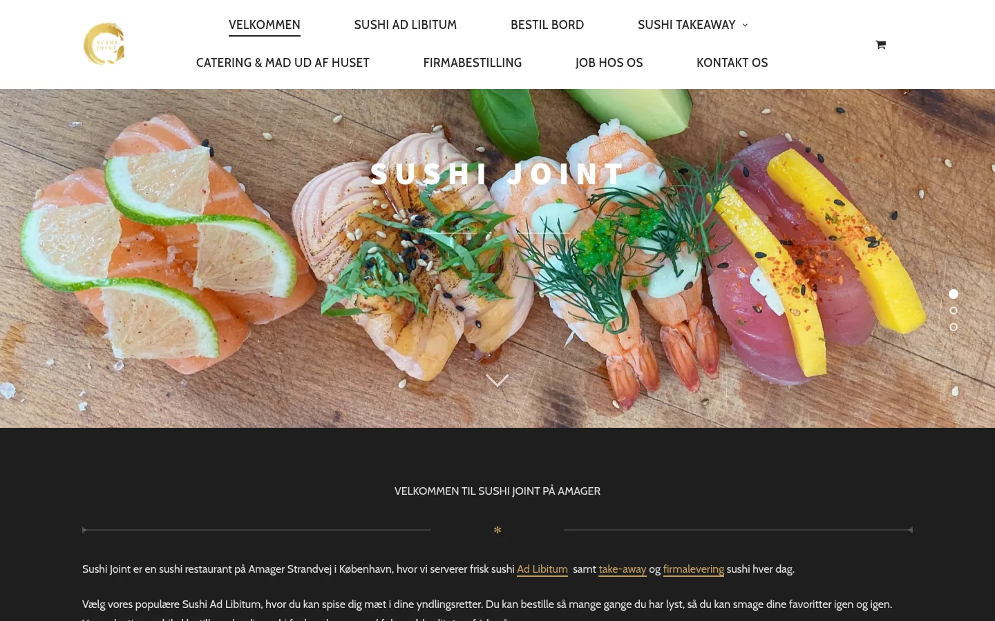 Sushi Joints hjemmeside med restaurantens menu og online løsninger